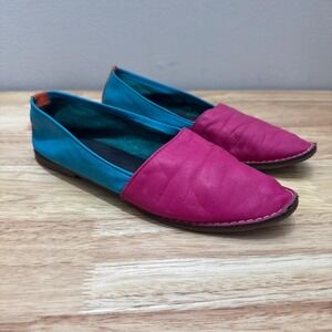 Color Block Teal Fuscia Orange Leather Flats Made In Brazil Size 5.5 - 6